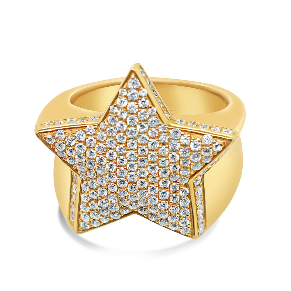 Mens Gold Diamond Star Pinky Ring | 14K Yellow Gold | 1.51CTW