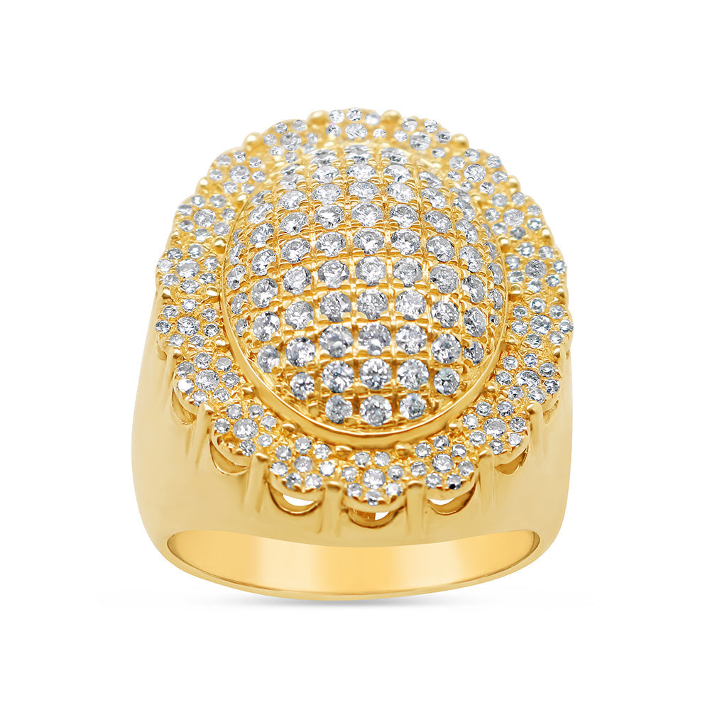Mens Gold Diamond Big Oval Pinky Ring | 14K Yellow Gold | 4.00CTW
