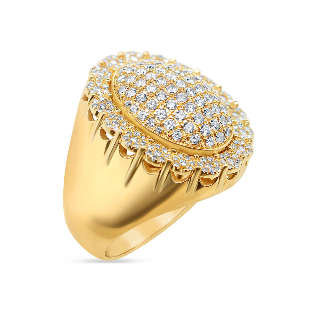 Mens Gold Diamond Big Oval Pinky Ring | 14K Yellow Gold | 4.00CTW