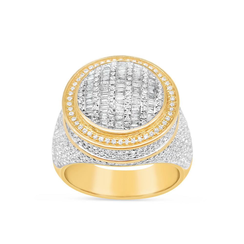 Mens Gold Round and Baguette Diamond Pinky Ring | 14K Yellow Gold | 1.69CTW