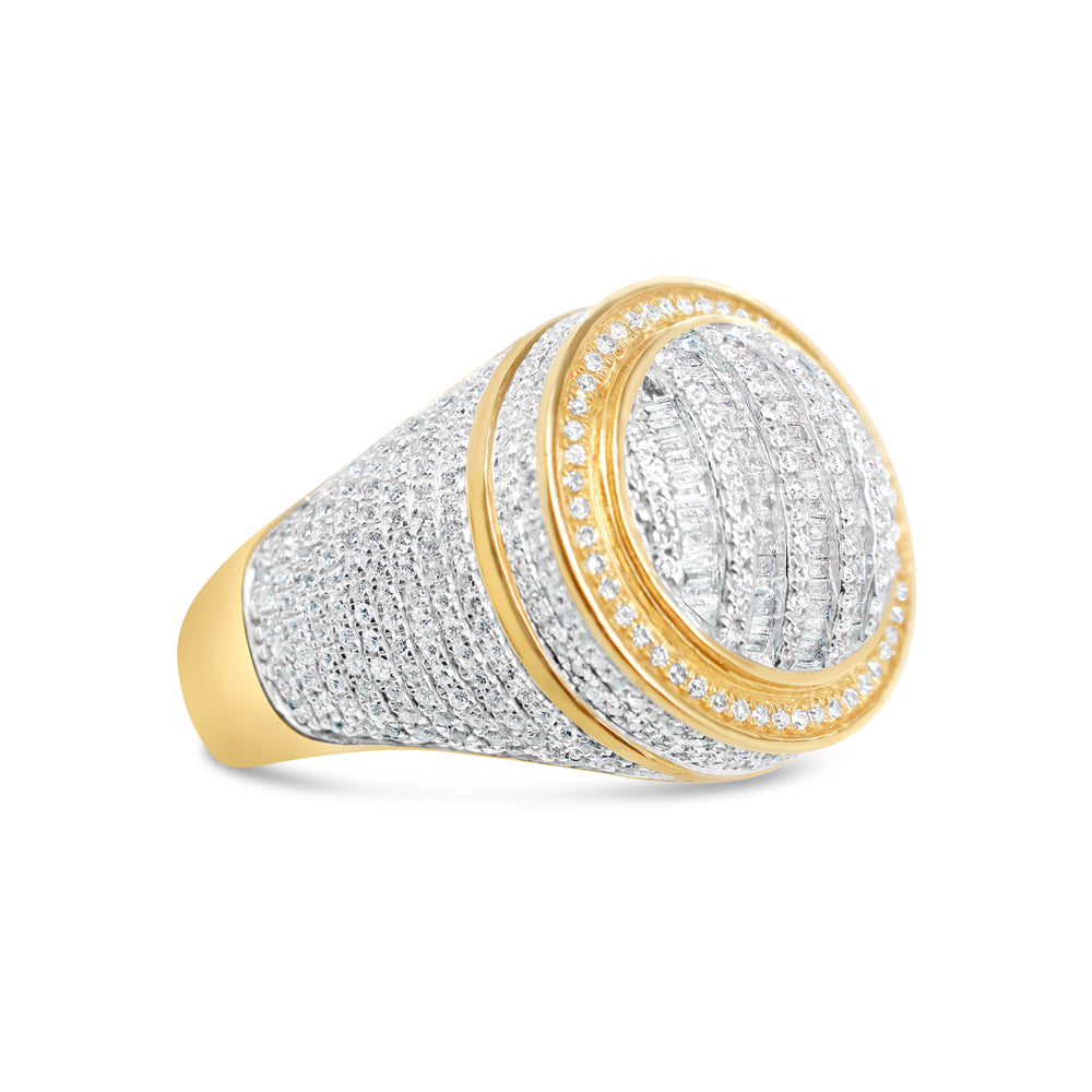 Mens Gold Round and Baguette Diamond Pinky Ring | 14K Yellow Gold | 1.69CTW