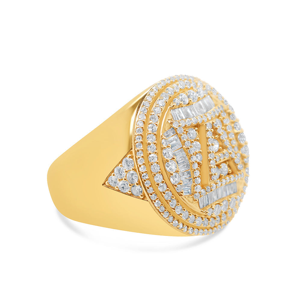 Mens Gold Round and Baguette Diamond 