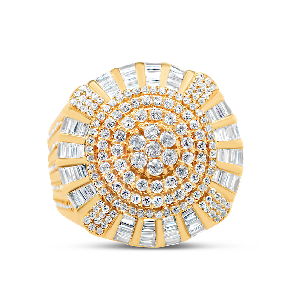 Mens Gold Round and Baguette Diamond Pinky Ring | 14K Yellow Gold | 2.19CTW