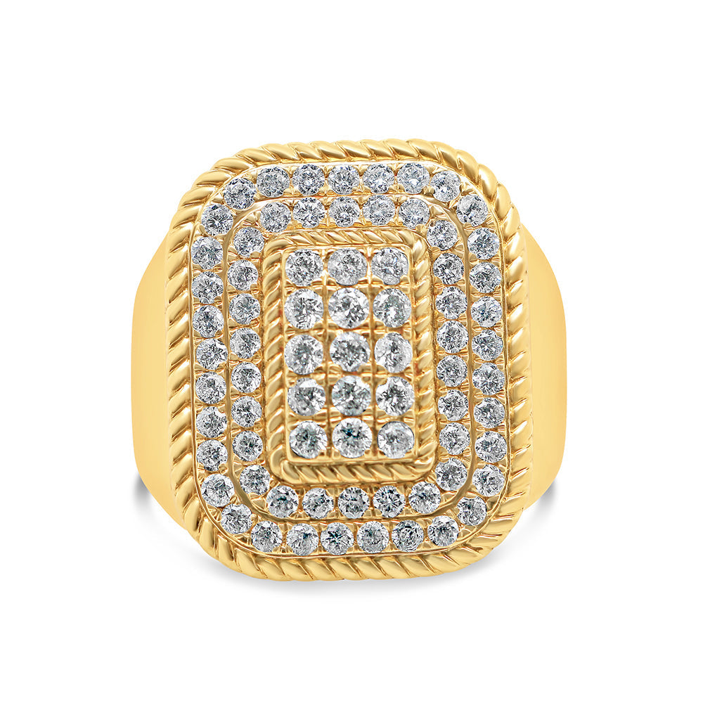 Mens Gold Diamond Risen Rectangle Pinky Ring | 14K Yellow Gold | 1.59CTW