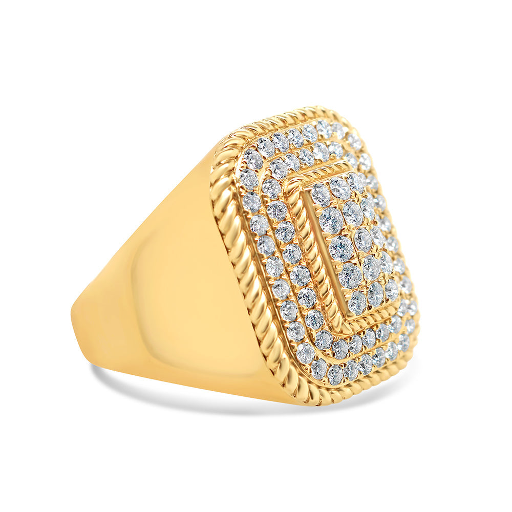 Mens Gold Diamond Risen Rectangle Pinky Ring | 14K Yellow Gold | 1.59CTW