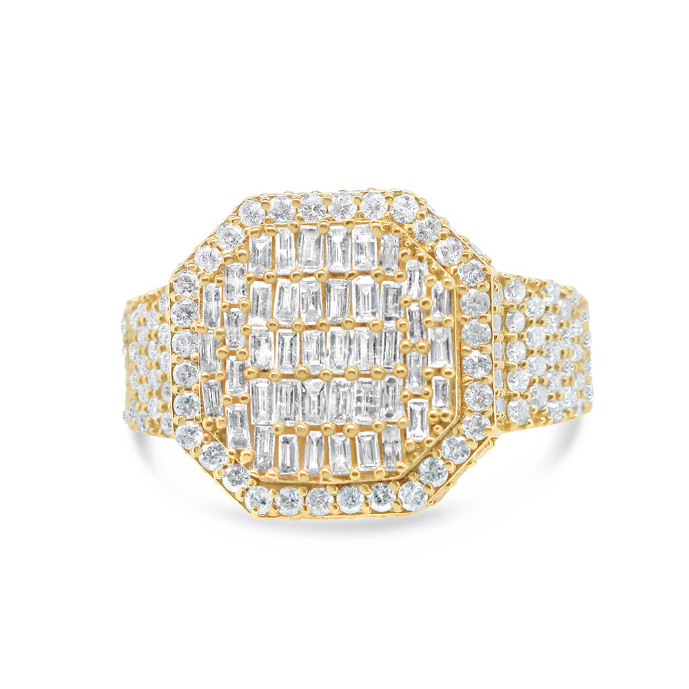 Mens Gold Diamond and Baguette Risen Square Pinky Ring | 10K Yellow Gold | 2.90CTW