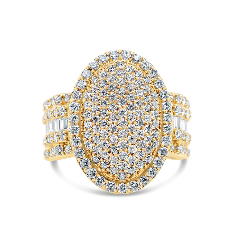 Mens Gold Baguette and Round Diamond Oval Pinky Ring | 14K Yellow Gold | 3.63 CTW