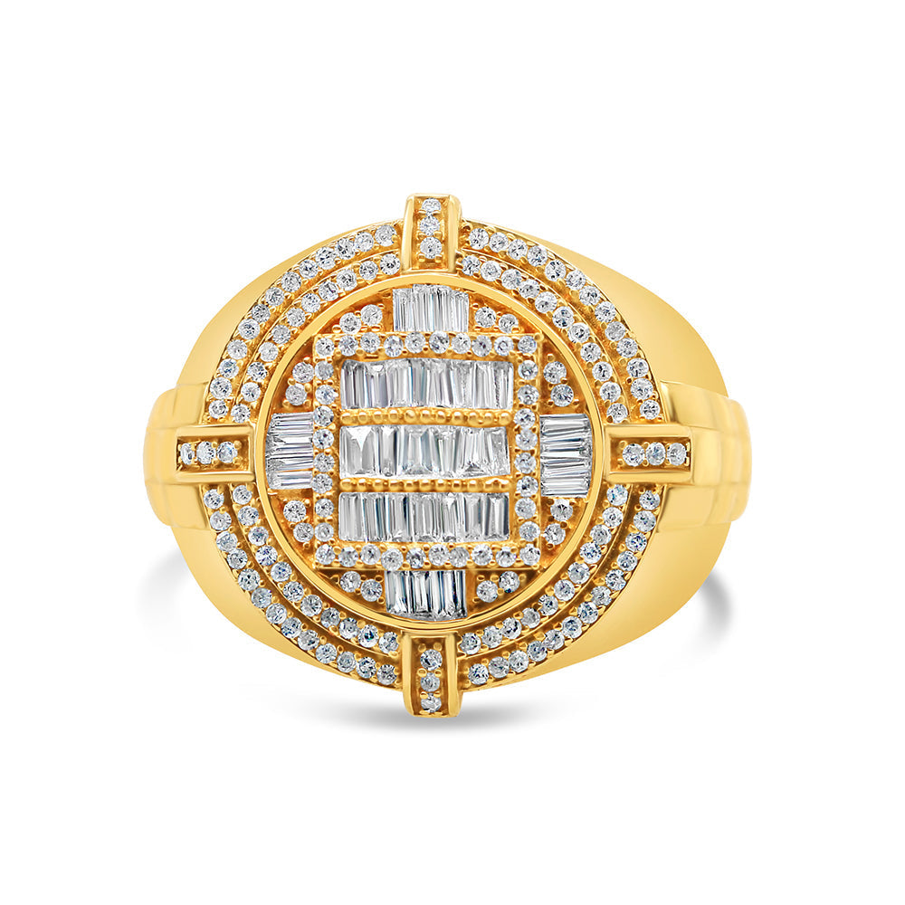 Mens Gold Baguette and Round Diamond Pinky Ring | 14K Yellow Gold | 0.84 CTW