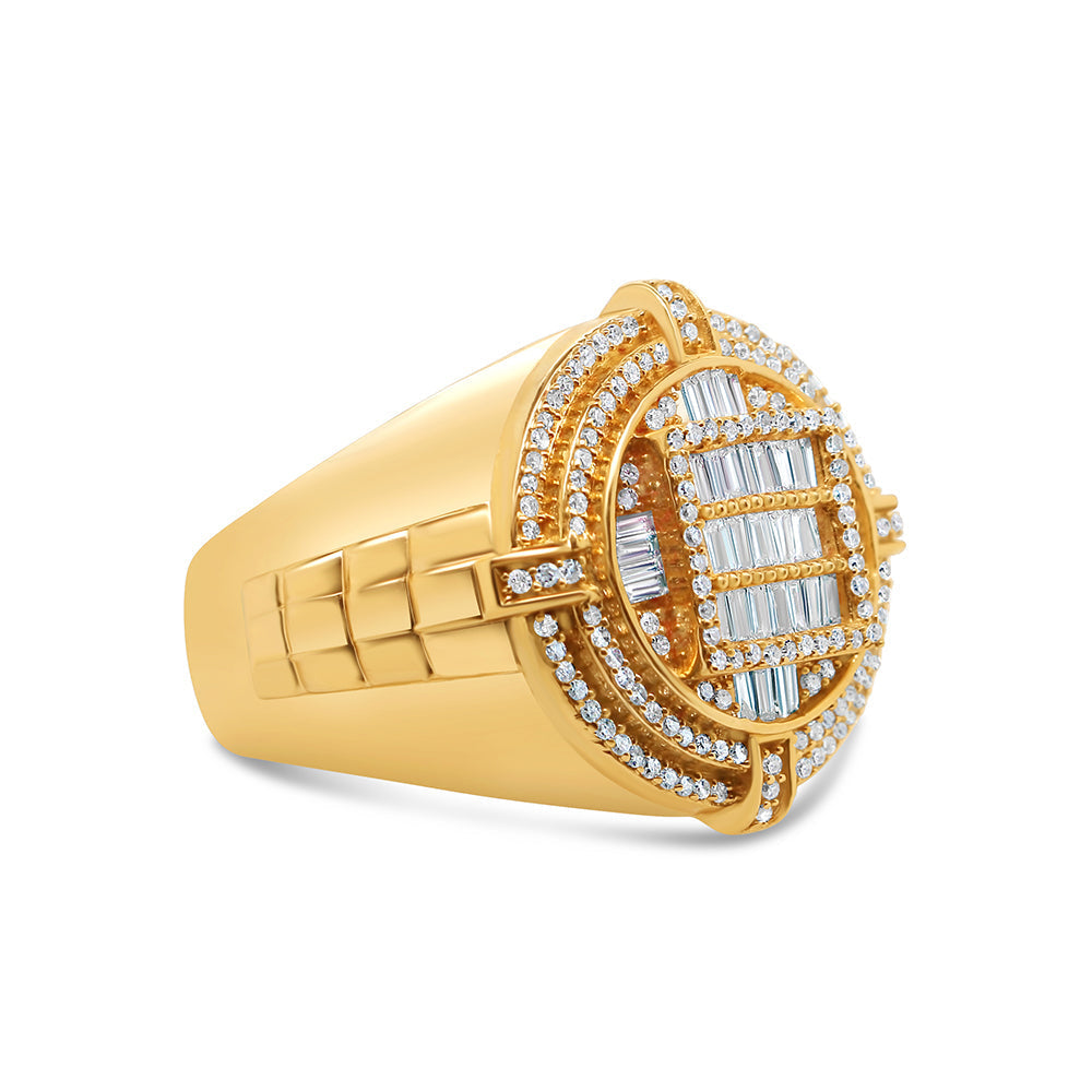 Mens Gold Baguette and Round Diamond Pinky Ring | 14K Yellow Gold | 0.84 CTW