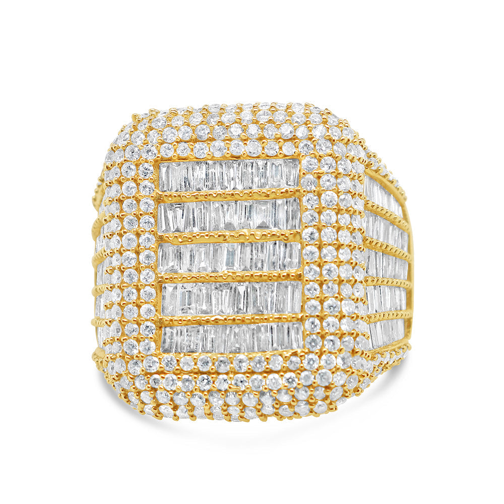 Mens Gold Baguette and Round Diamond Pinky Ring | 14K Yellow Gold | 4.36 CTW