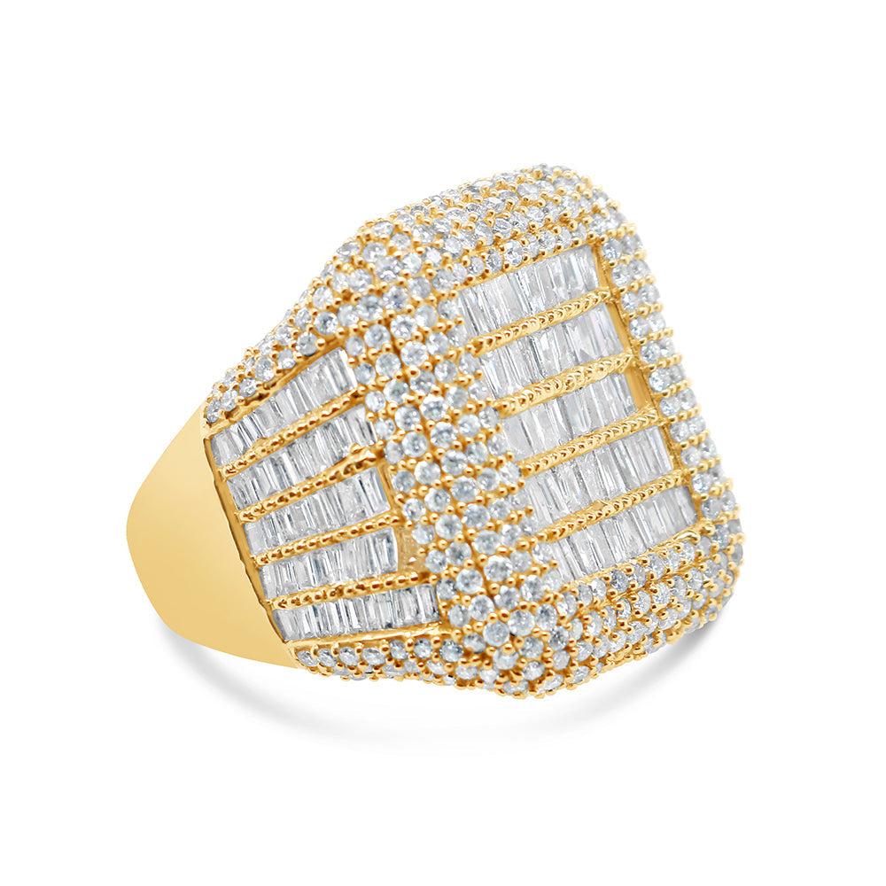 Mens Gold Baguette and Round Diamond Pinky Ring | 14K Yellow Gold | 4.36 CTW