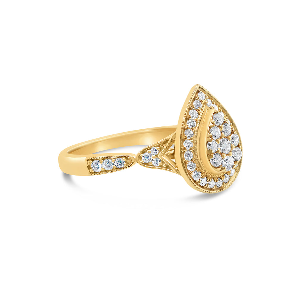 Gold Diamond Tear Drop/Pear Engagement Ring | 10K Yellow Gold | 0.51 CTW