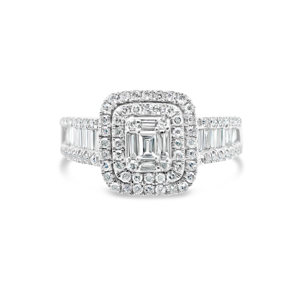 Gold Diamond Layered Square Engagement Ring | 14K | 0.9CTW