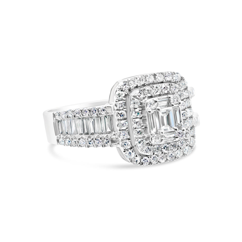 Gold Diamond Layered Square Engagement Ring | 14K | 0.9CTW