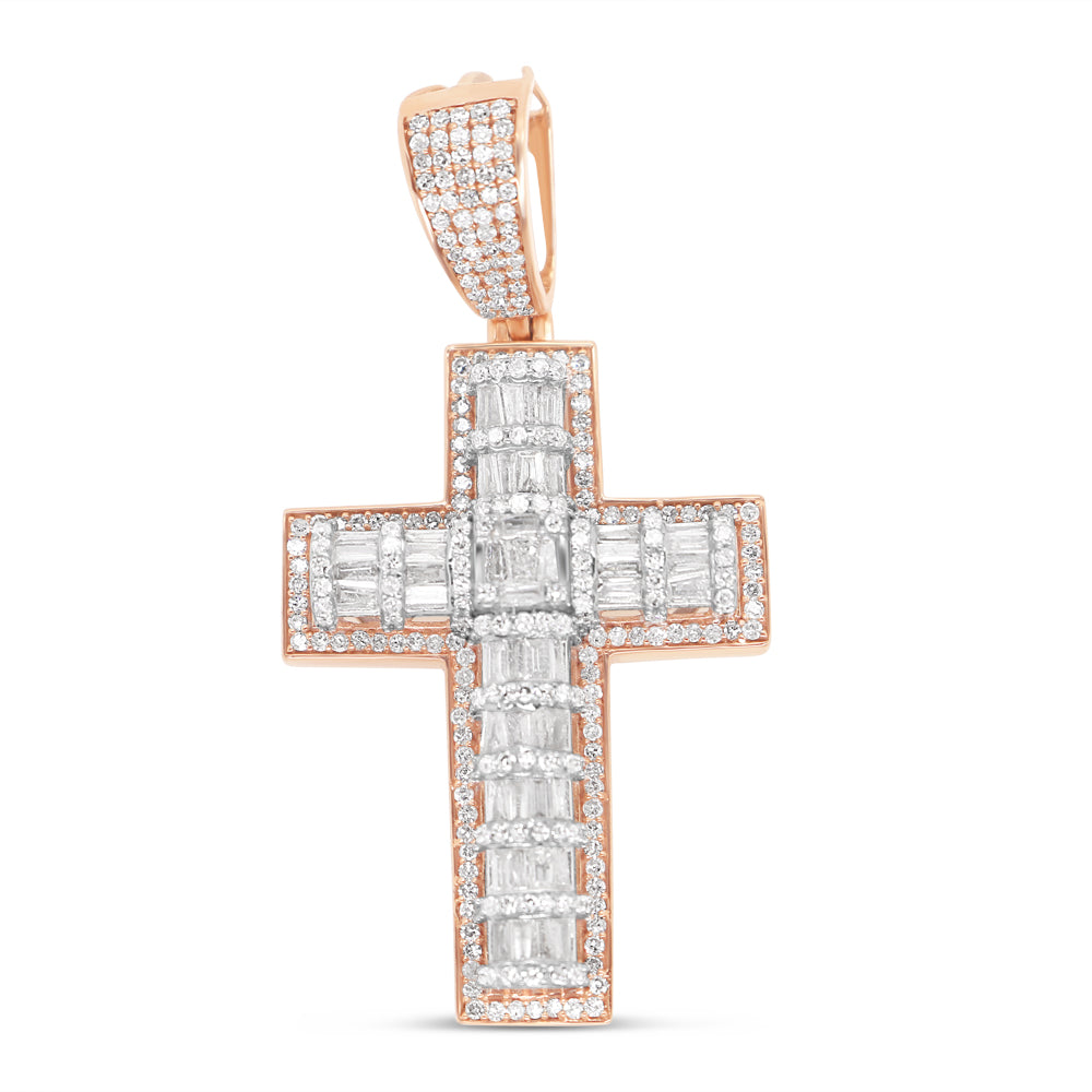 3D Cross - Solid Rose Gold Diamond Pendant | 1.58 CTW | 14K