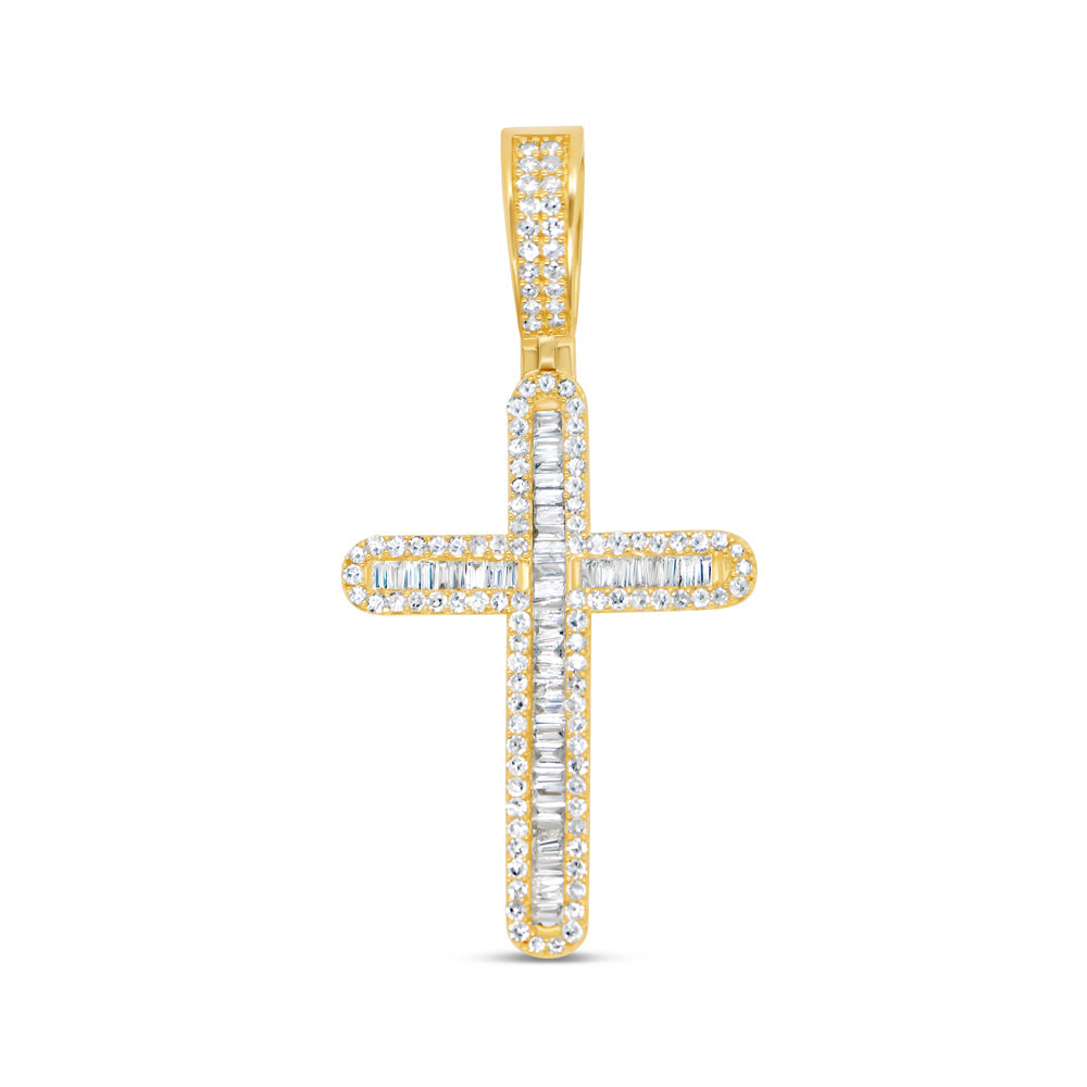 Cross - Yellow Gold Round and Baguette Diamond Pendant | 0.89 CTW | 14K