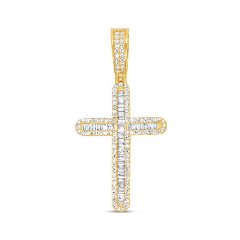 Cross - Yellow Gold Round and Baguette Diamond Pendant | 0.89 CTW | 14K