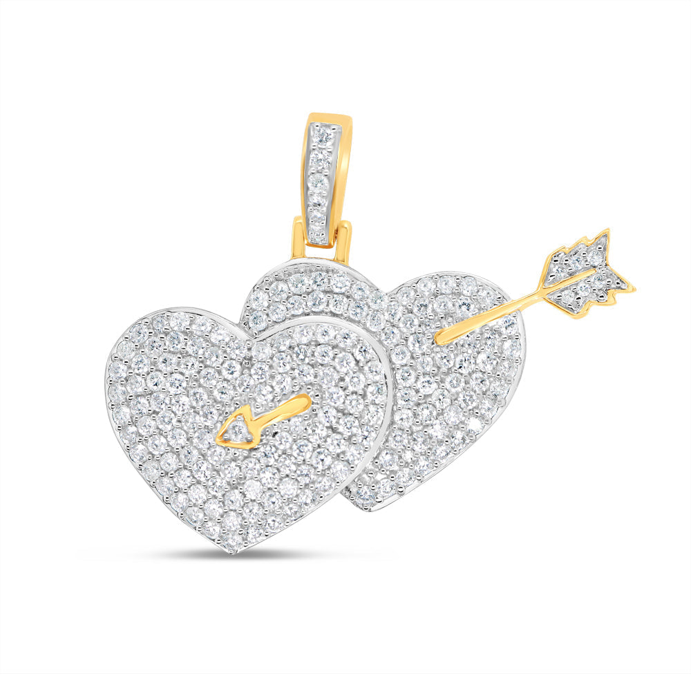Double Heart with Arrow - Yellow Gold Diamond Pendant | 2.93 CTW | 10K