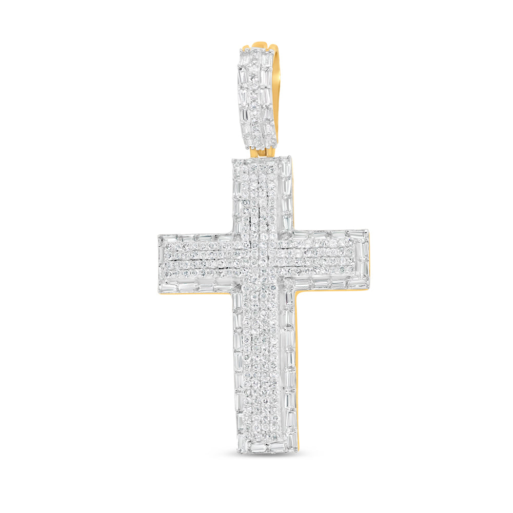 3D Cross - Yellow Gold Baguette and Round Diamond Pendant | 0.70 CTW | 14K