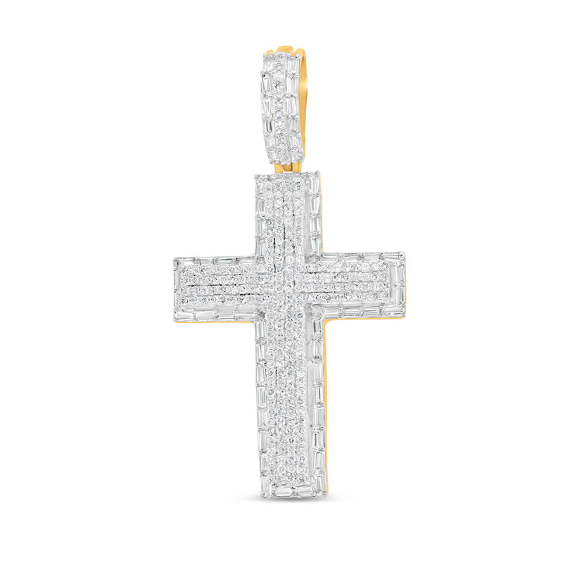 3D Cross - Yellow Gold Baguette and Round Diamond Pendant | 0.70 CTW | 14K