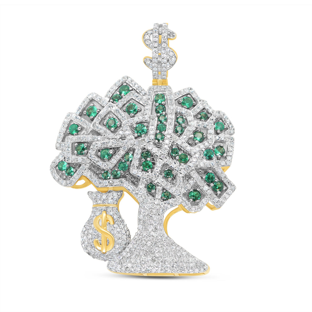 Money Tree - Yellow Gold Diamond/Emerald Pendant | 1.5 CTW | 10K