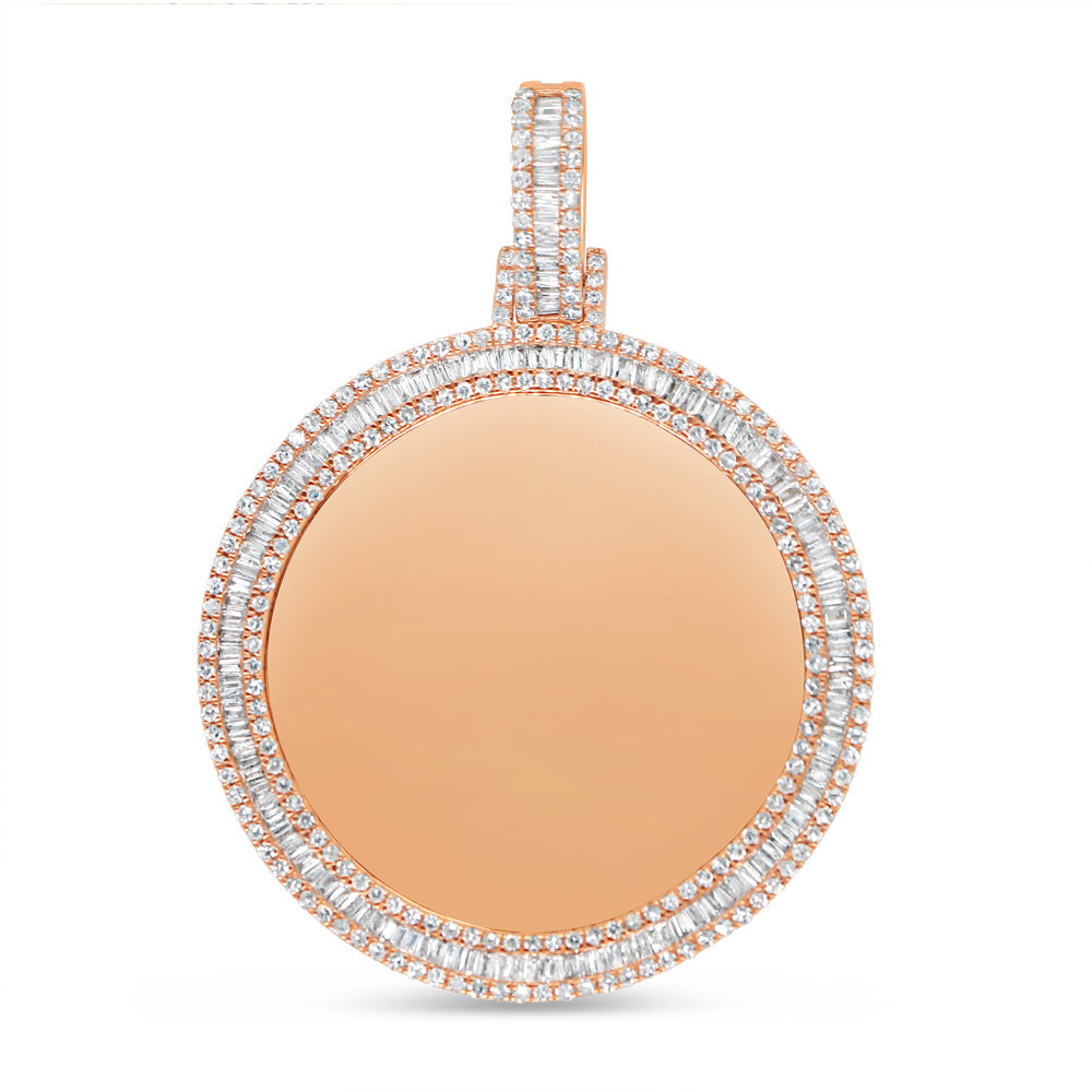 Standard Round Picture Pendant | Baguette Diamonds Solid Rose Gold | 1.30CTW | 14K