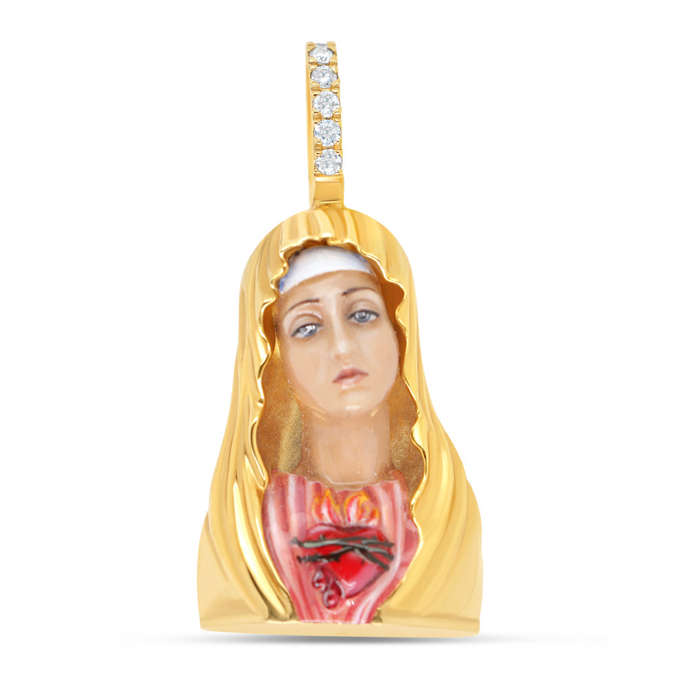 Virgin Mary  - Solid Yellow Gold Diamond Pendant | 0.54CTW | 14K