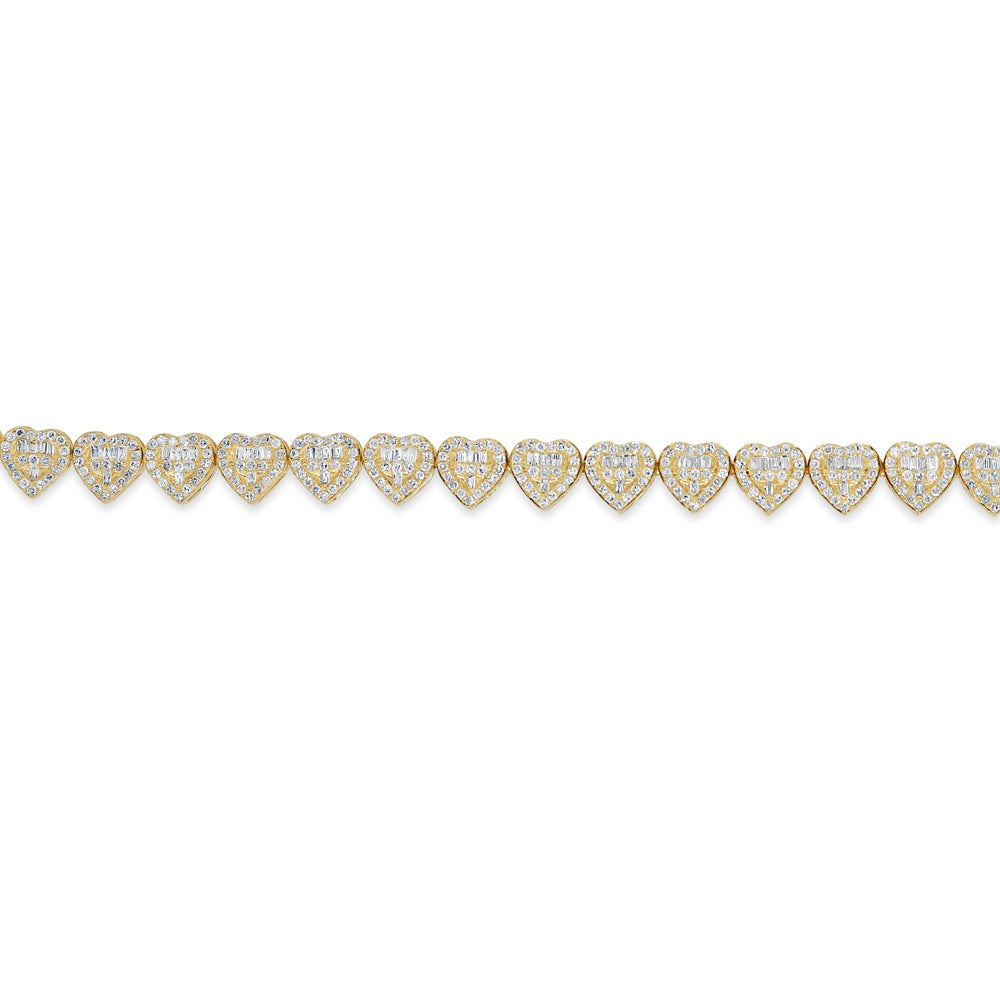 14K Gold 3.00CT Baguette and Round Diamond - Heart Bracelet