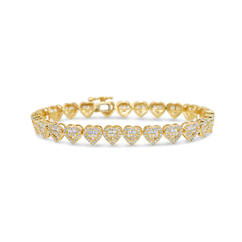 14K Gold 3.00CT Baguette and Round Diamond - Heart Bracelet