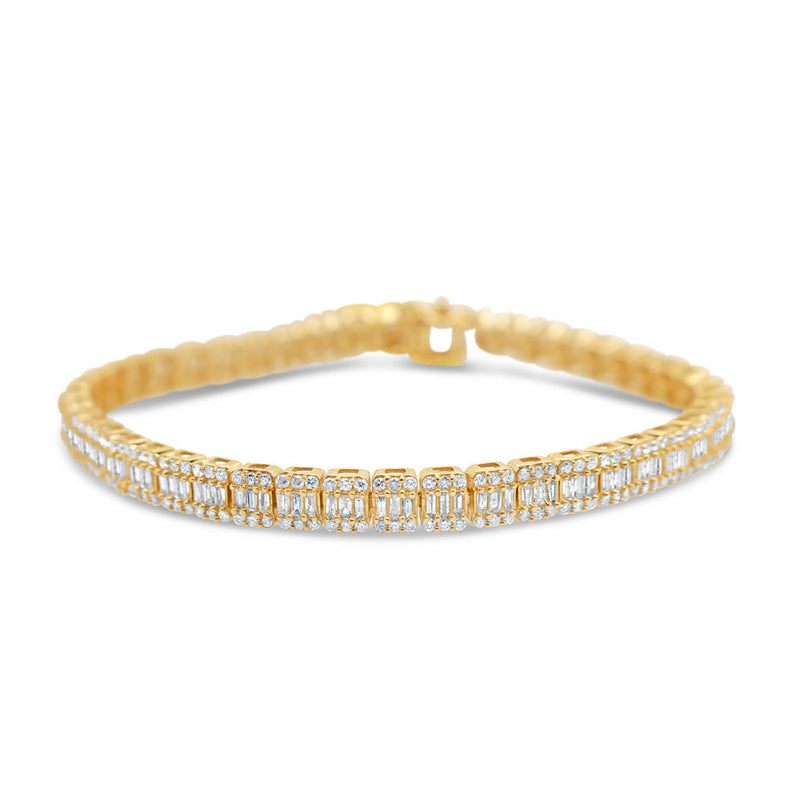 14K Yellow Gold 4.69CT Baguette and Round Diamond Bracelet
