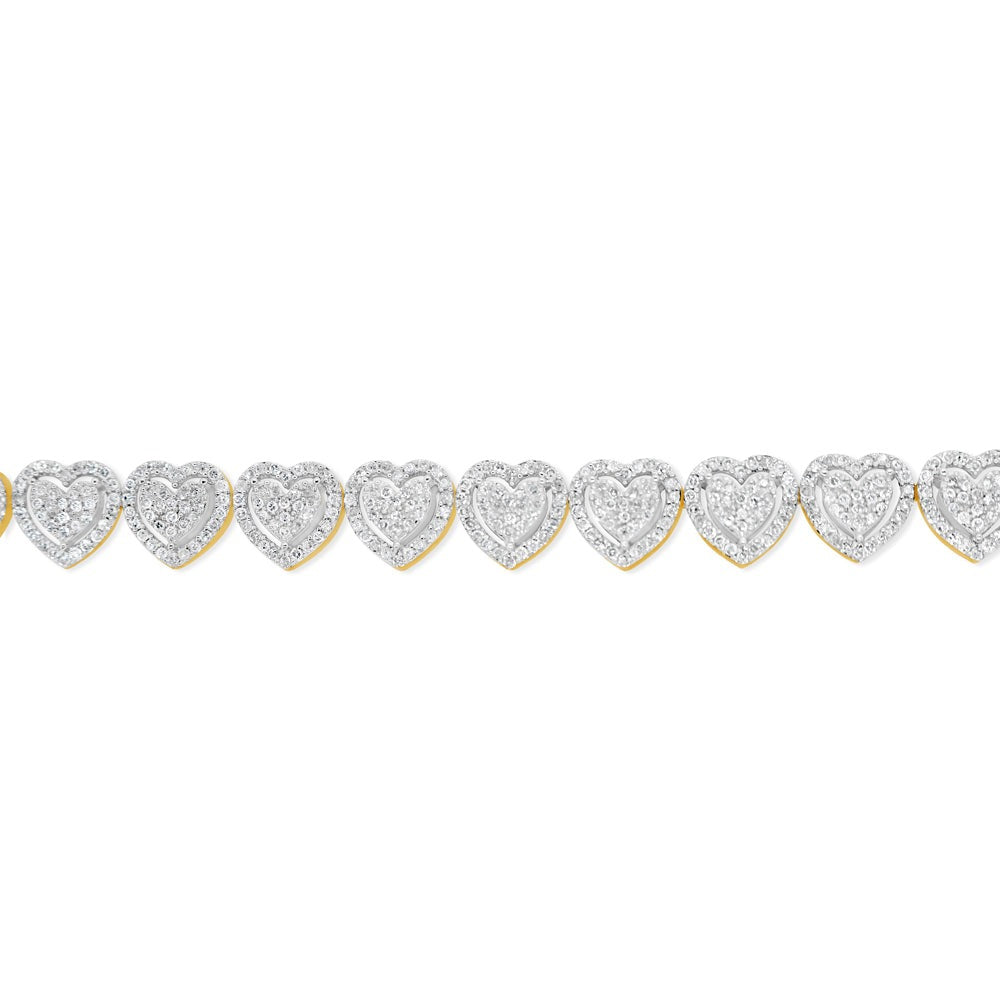 14K Yellow Gold 3.37CT Diamond - 3D Heart Bracelet
