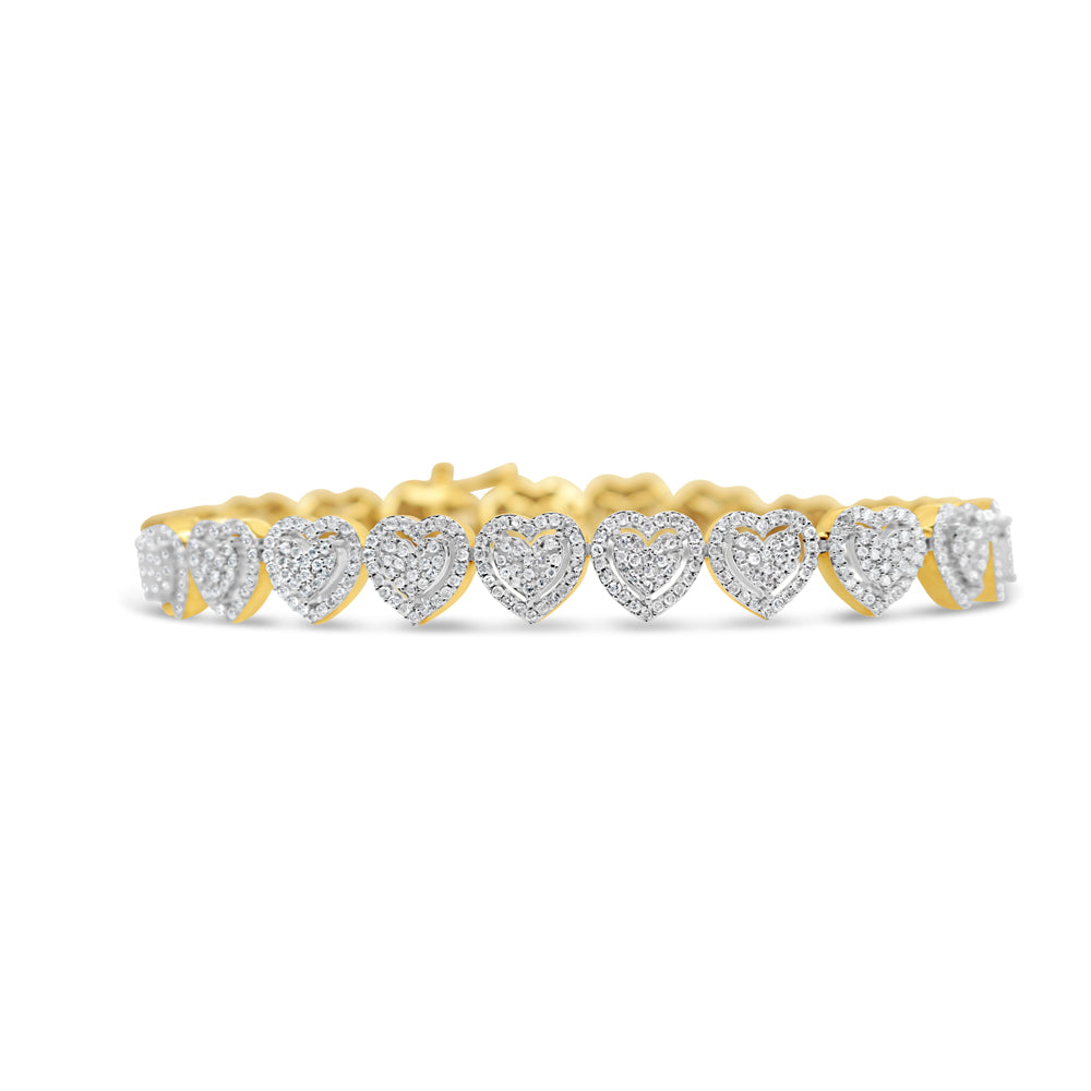 14K Yellow Gold 3.37CT Diamond - 3D Heart Bracelet