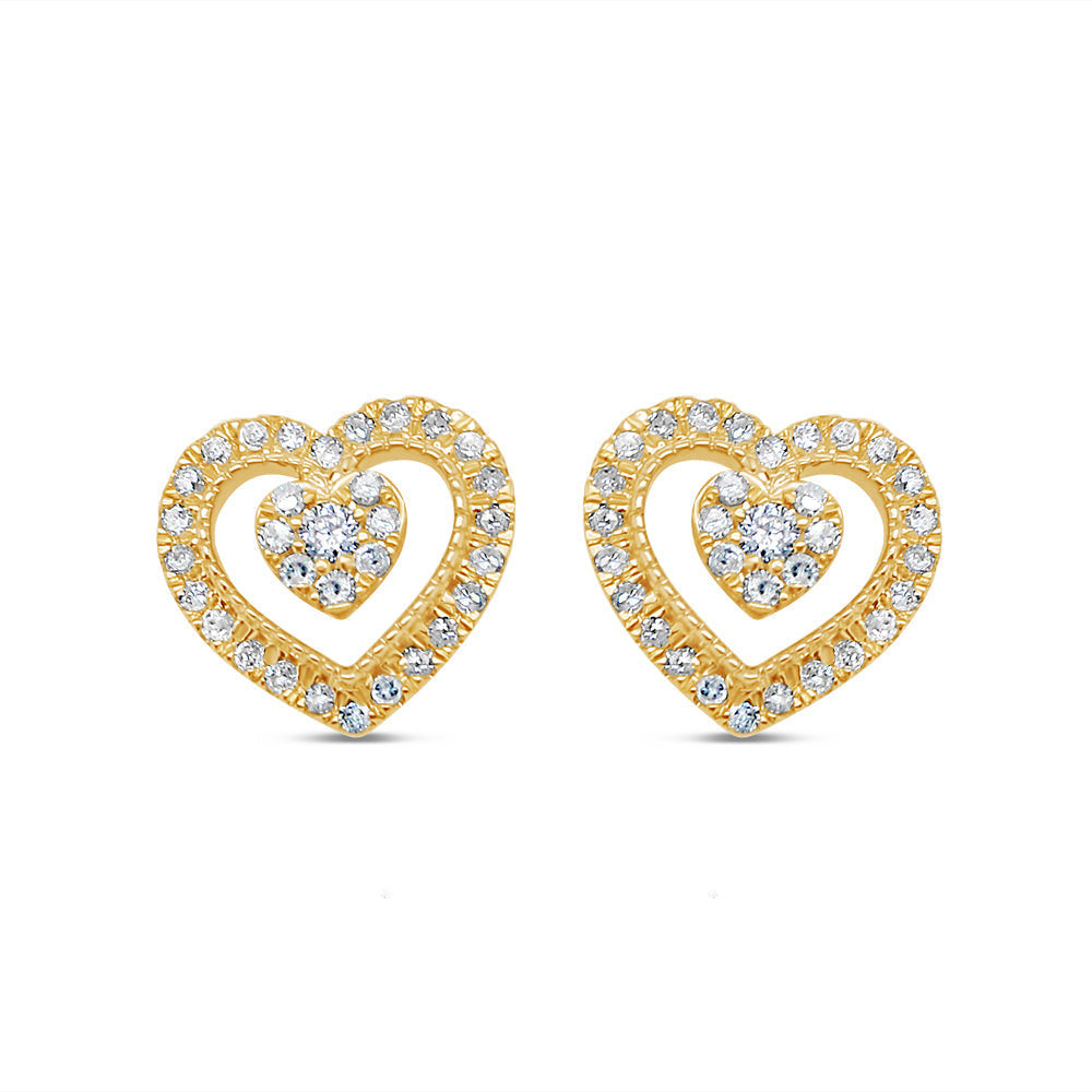 14k Gold Heart Diamond  Earrings 9.8mm 0.30 CTW