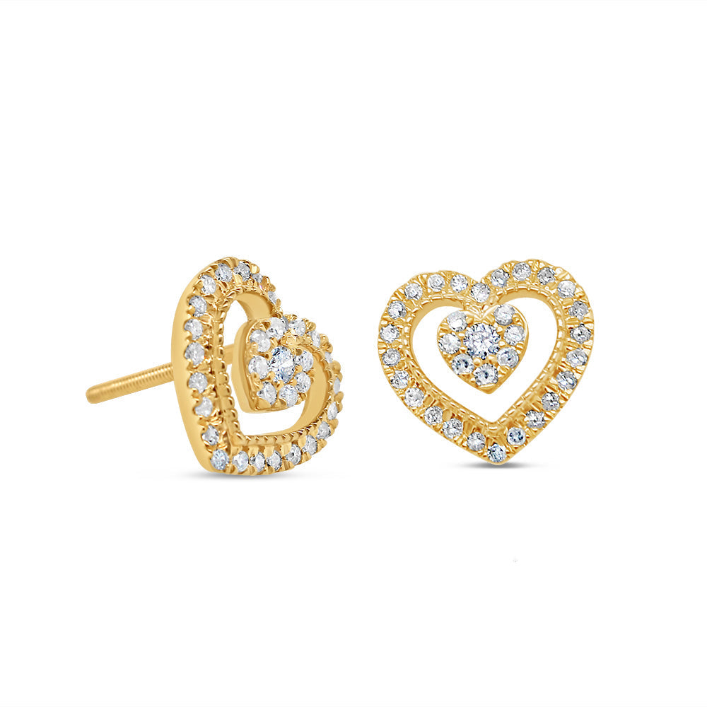 14k Gold Heart Diamond  Earrings 9.8mm 0.30 CTW