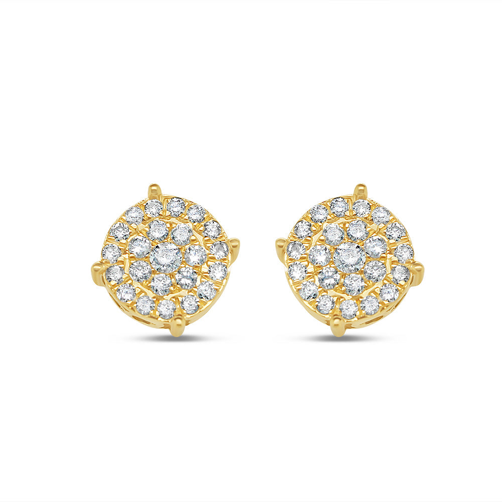 14k Gold Diamond Round  Earrings 9.8mm 0.88CTW
