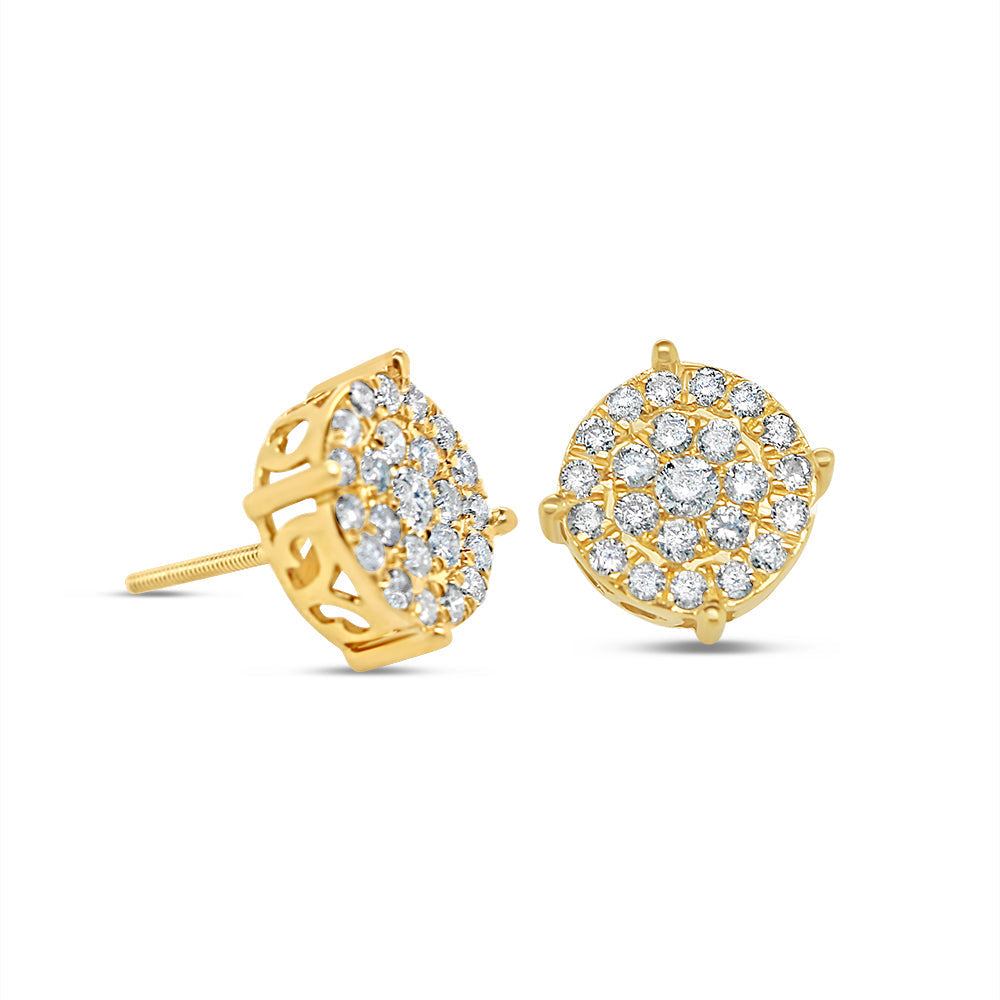14k Gold Diamond Round  Earrings 9.8mm 0.88CTW