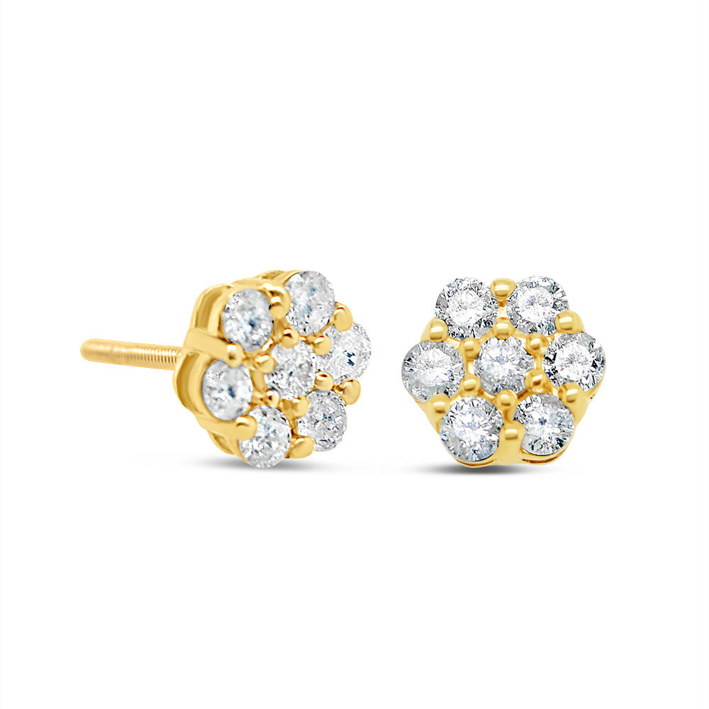 14k Gold Diamond Flower Earrings 6.0mm 0.60CTW