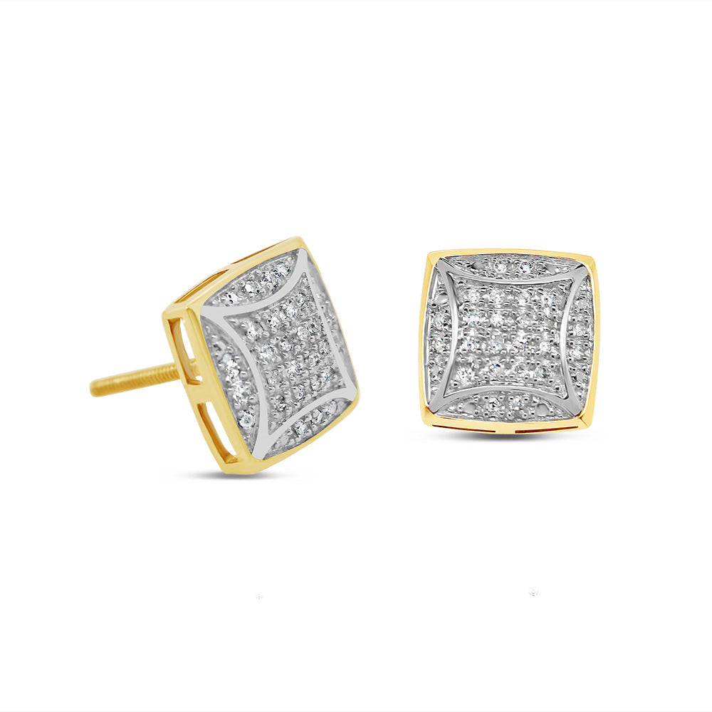 10k Gold Diamond Square Earrings 9mm .16CT