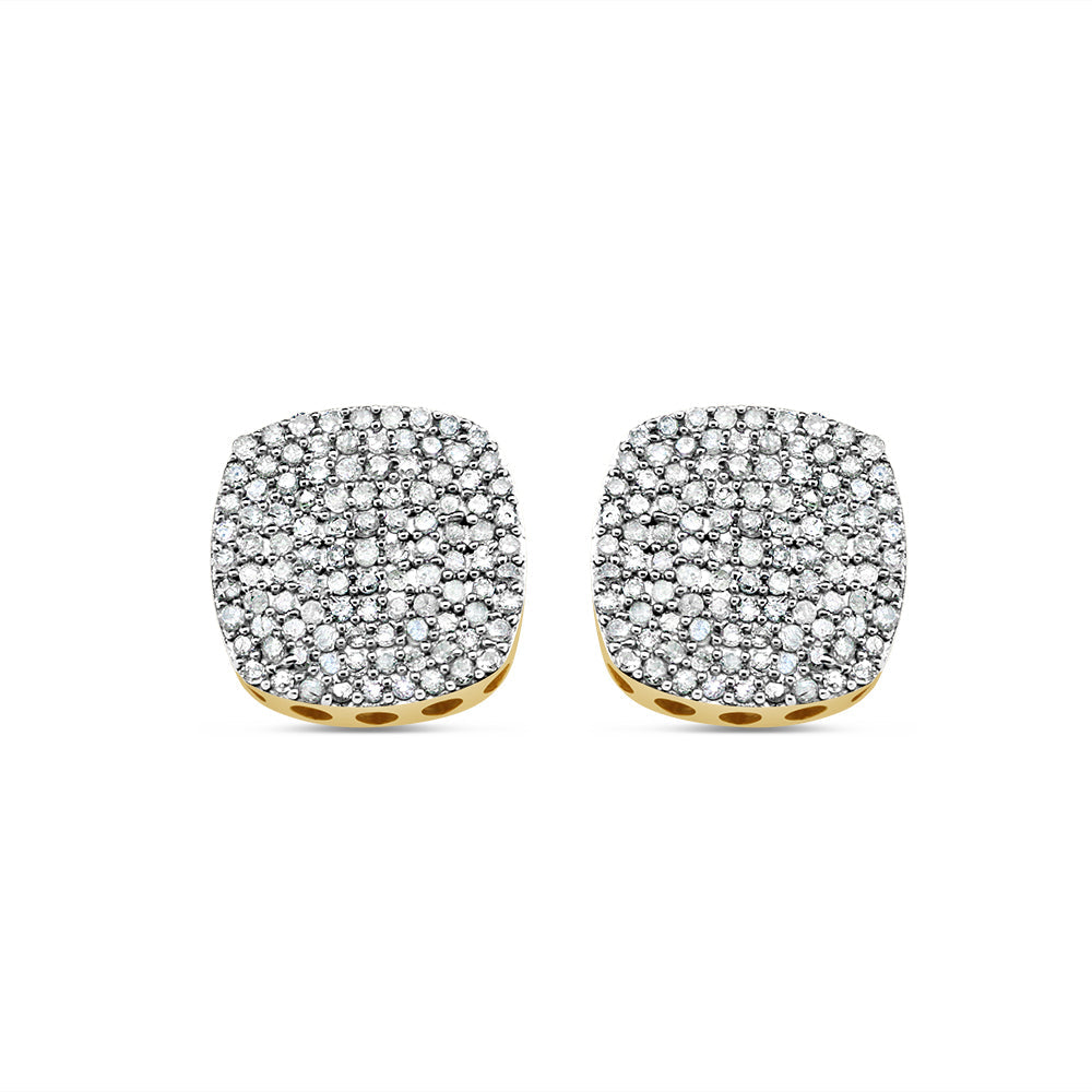 10k Gold Diamond Square Earrings 11mm .81CT