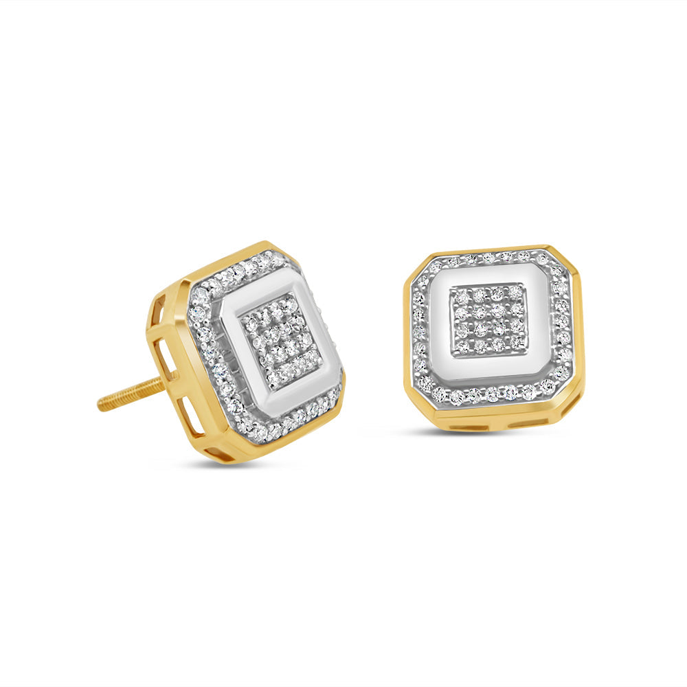 10k Gold Diamond Square Earrings 10.5mm .29CT