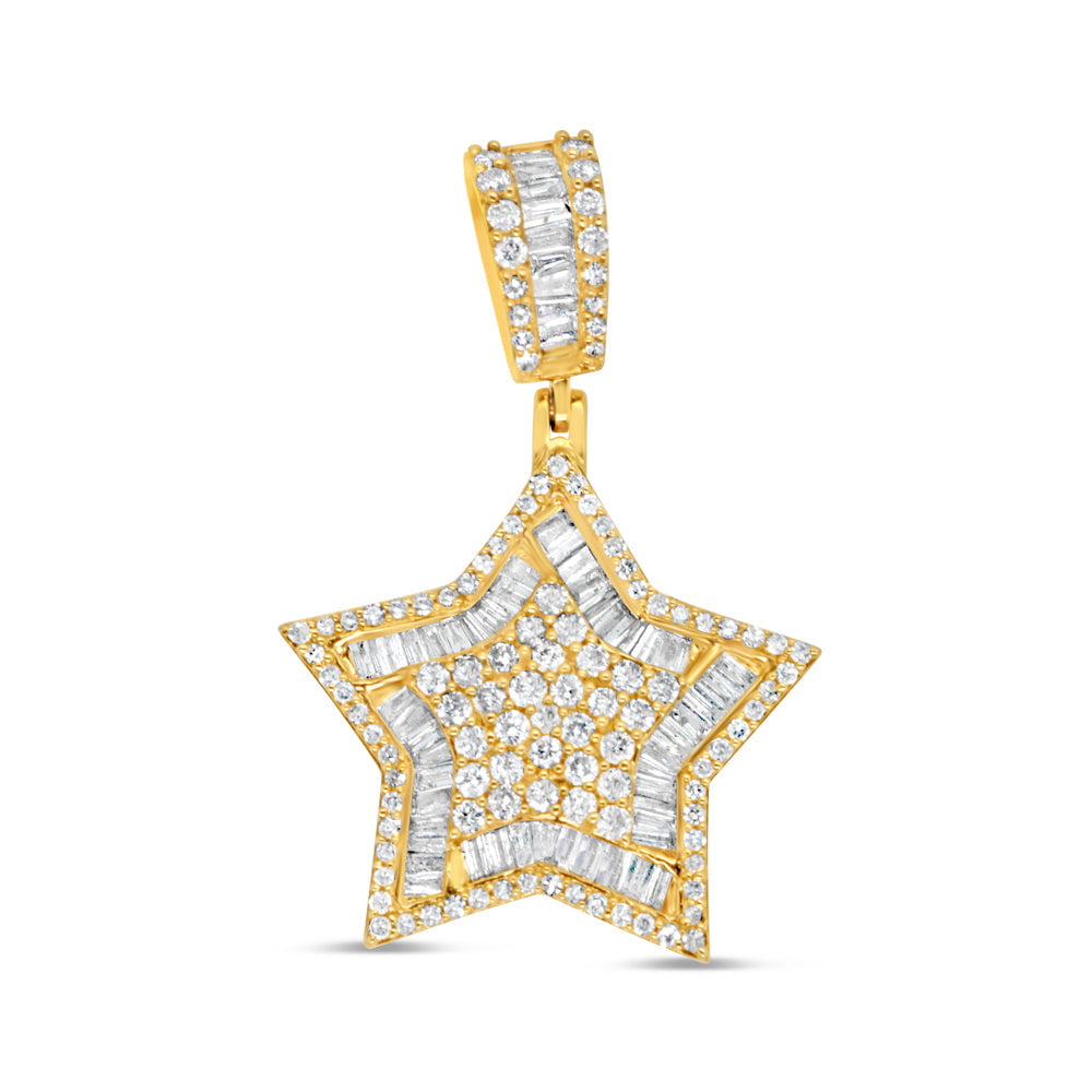 Star - Round and Baguette Diamond Charm Pendant | Yellow Gold | 1.31 CTW | 14K