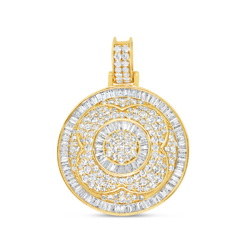 Flower Design - Yellow Gold Round and Baguette Diamond Pendant | 2.45CTW | 14K | 24.5MM