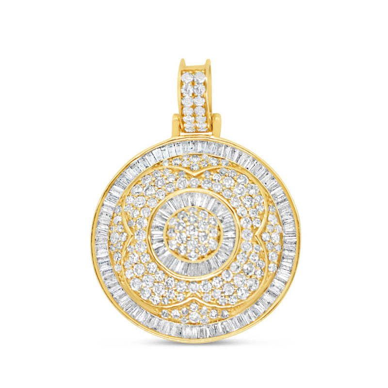 Flower Design - Yellow Gold Round and Baguette Diamond Pendant | 2.45CTW | 14K | 24.5MM