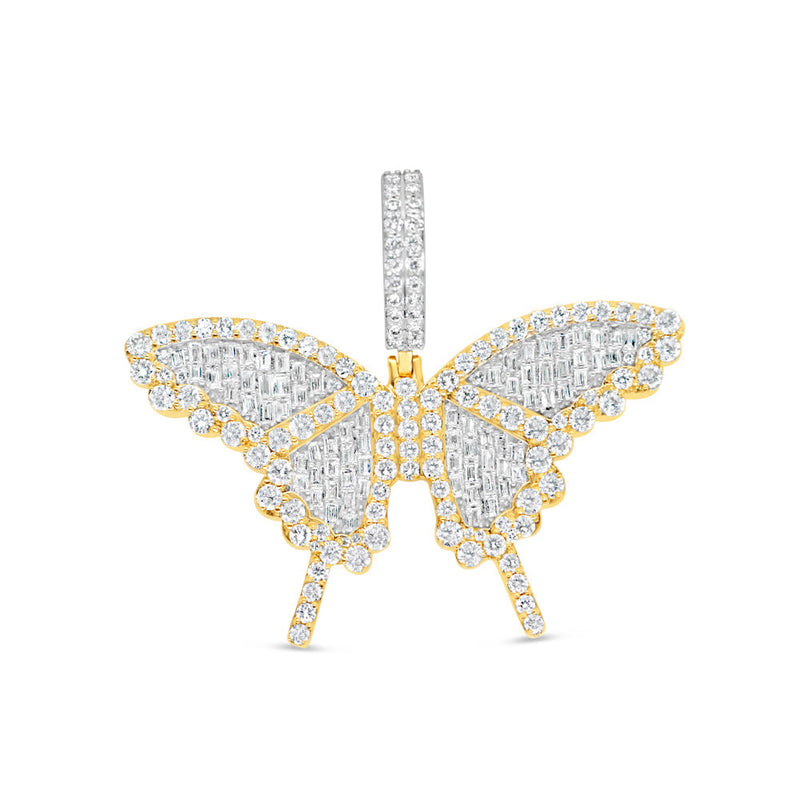 Butterfly - Yellow Gold Round and Baguette Diamond Pendant | 2.09CTW | 10K