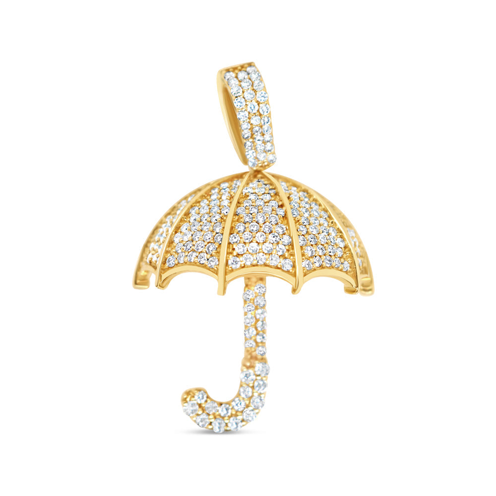 Big Umbrella - Yellow Solid Gold Diamond Pendant | 1.22CTW | 14K | 23MM