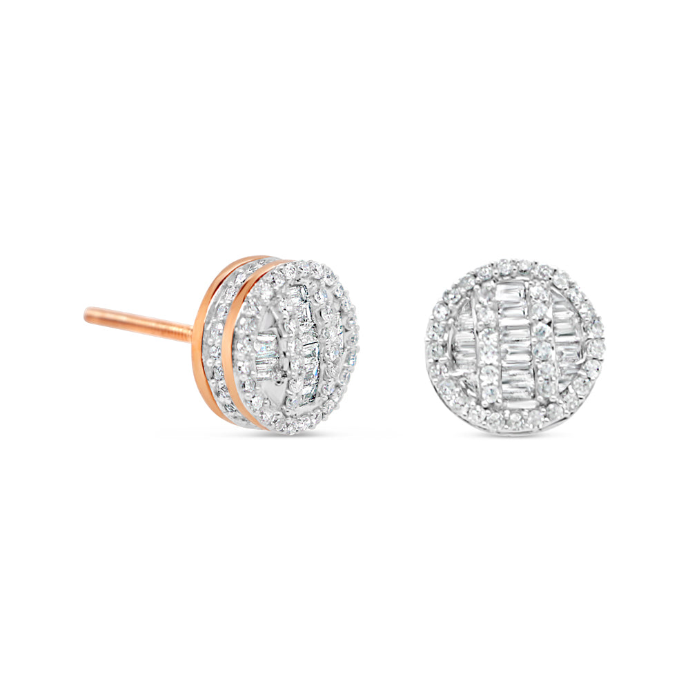 Gold Baguette and Round Diamond Round Earrings | Rose Gold 14K | 0.52CT | 8MM