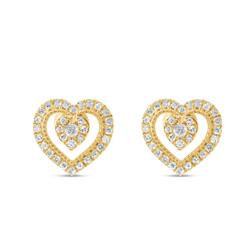 Gold Diamond Heart Earrings | Yellow Gold 14K | 0.29CT | 10.1MM