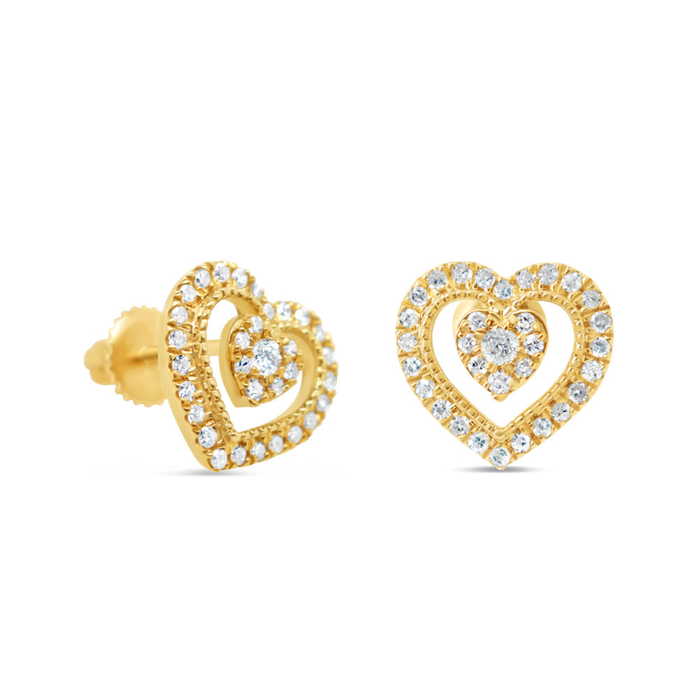 Gold Diamond Heart Earrings | Yellow Gold 14K | 0.29CT | 10.1MM