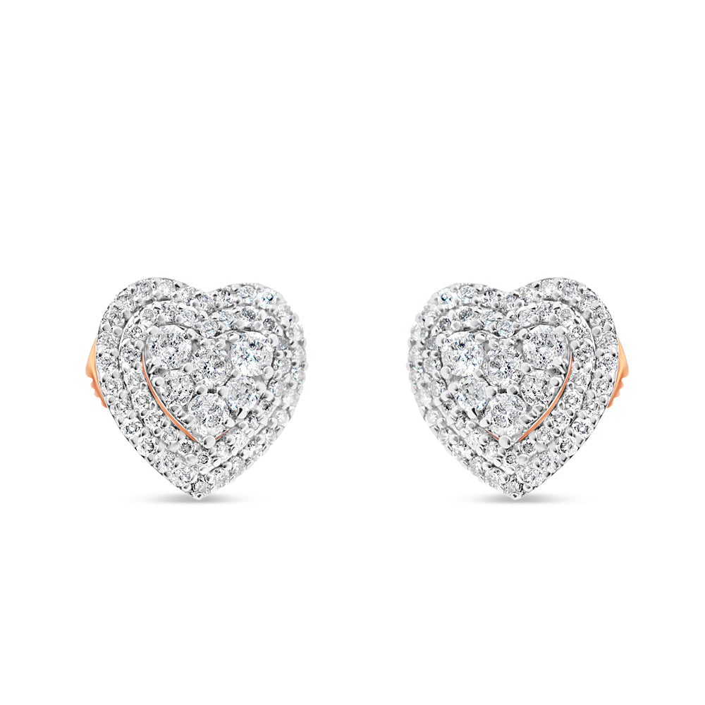 Gold Diamond Heart Earrings | Tri-Color Available| 14K | 1.00CT | 11.2MM