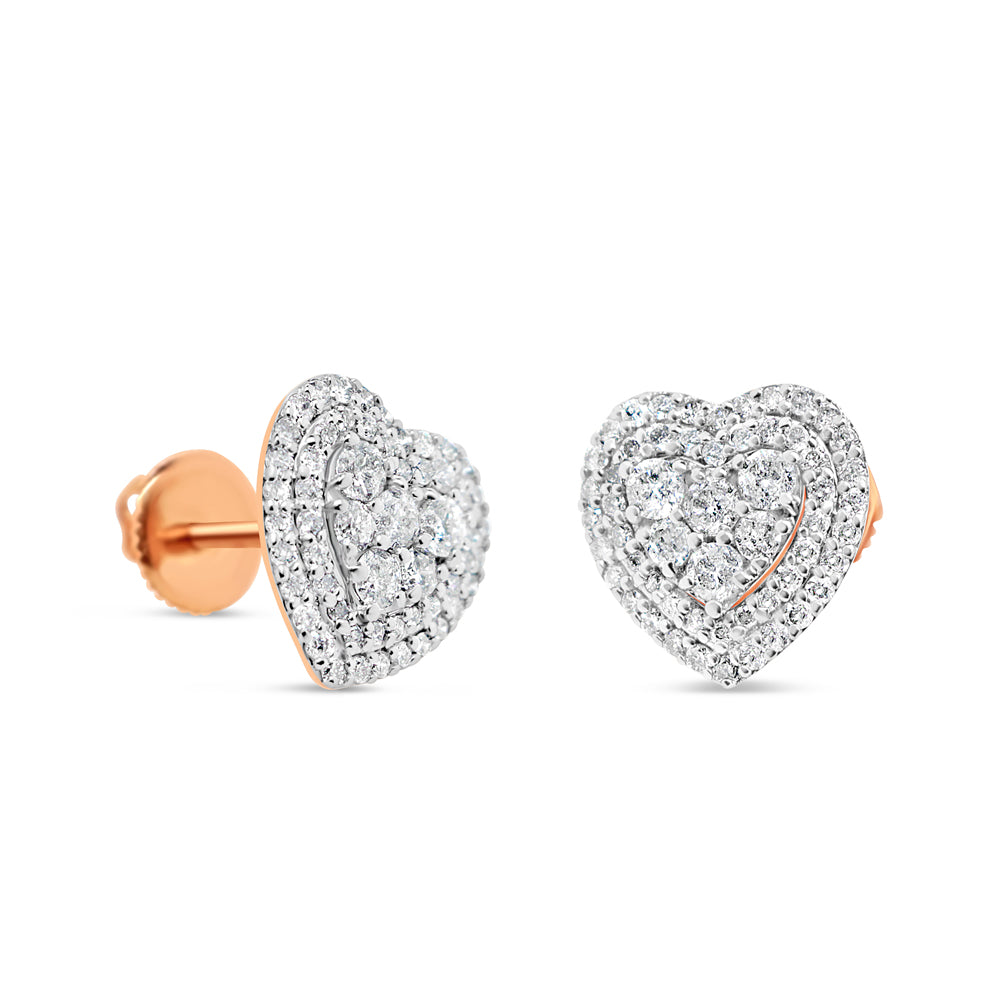 Gold Diamond Heart Earrings | Tri-Color Available| 14K | 1.00CT | 11.2MM